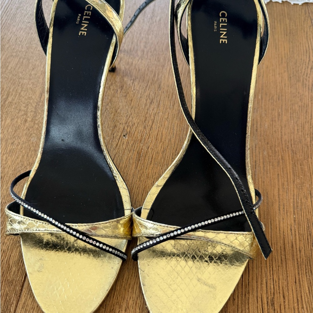 Celine Gold and Black Strappy Heels